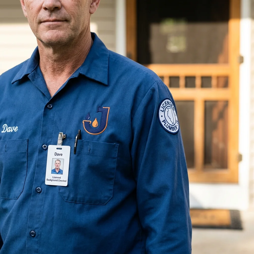 Licensed plumber showing ID badge in Glen Burnie, MD