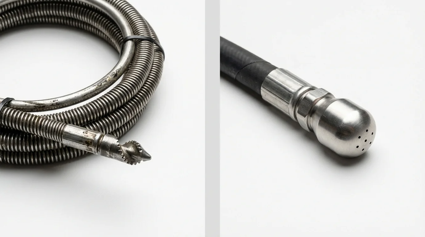 Drain snake cable and hydro jetting nozzle used for drain cleaning in Glen Burnie, MD
