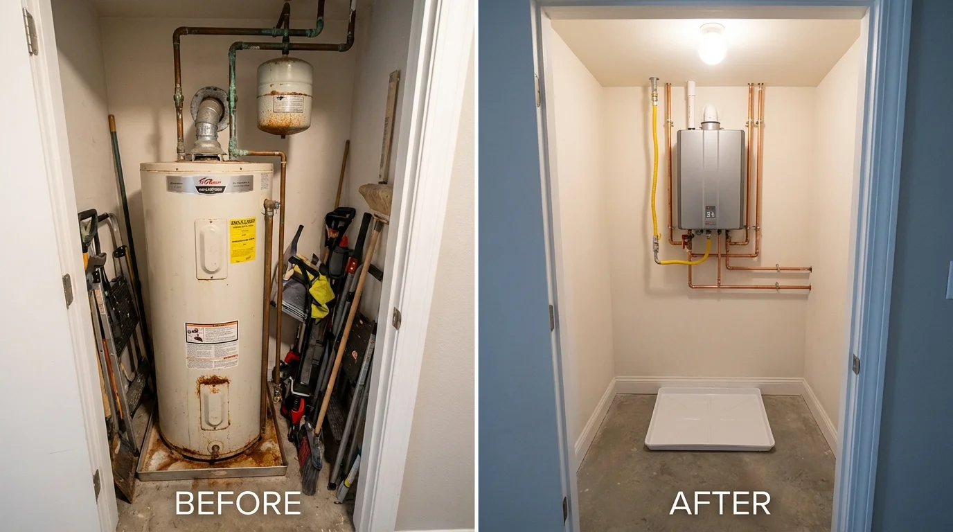 Tank water heater versus wall-mounted tankless unit comparison for Glen Burnie, MD homeowners