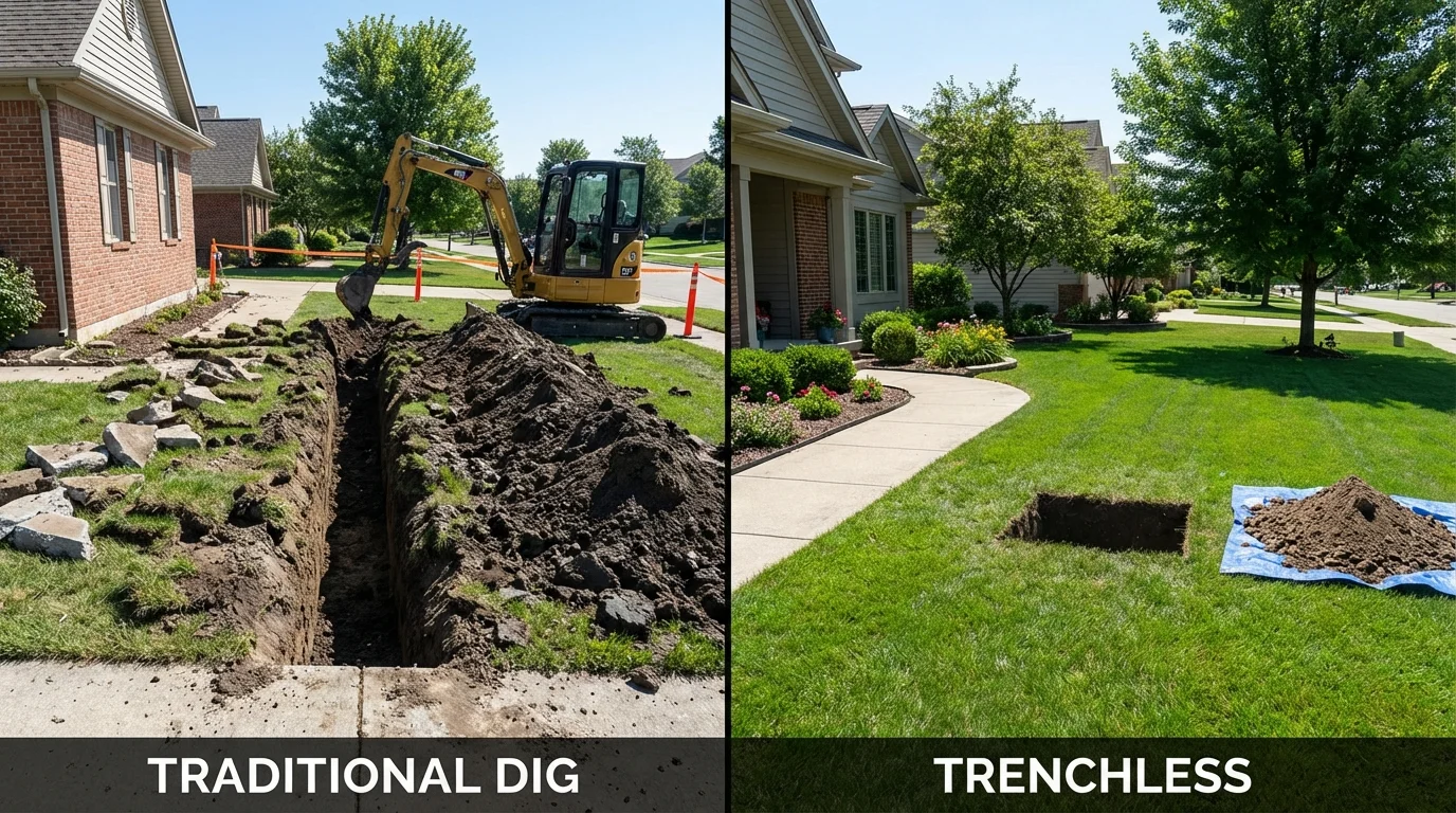 Trenchless sewer repair with minimal yard damage versus traditional excavation in Glen Burnie, MD